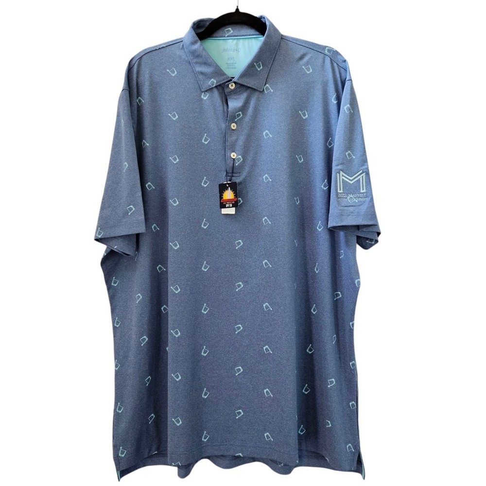 Johnnie O Polo Shirt Mens XXL Blue Cup Geometric AOP Preppy Performance Golf NWT